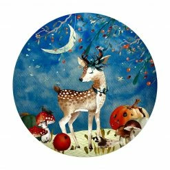 Bilderwelten Aquarell Reh im Mondschein - 80 x 80 cm - Durchmesser: 80 cm