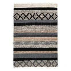 Top Square Wollteppich Finike - Wolle - Beige / Schwarz