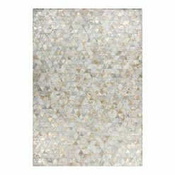 Kayoom Fellteppich Rocket 410 - Echtleder - Gold - 200 x 290 cm