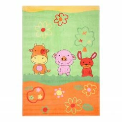 THEKO die markenteppiche Kinderteppich Mamba Animals - Webstoff - Grün / Orange - 90 x 160 cm