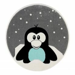 Svanhilde Kinderteppich Pinguin Elliot Rund - Kunstfaser - Grau / Schwarz