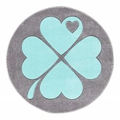 ByGraziela Kinderteppich Kleeblatt Rund - Kunstfaser - Grau / Mint