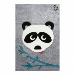 Svanhilde Kinderteppich Panda Paul - Kunstfaser - Grau / Weiß