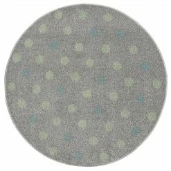 Happy Rugs Kinderteppich Confetti Rund - Kunstfaser - Grau / Mintgrau - Durchmesser: 160 cm