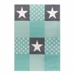 Happy Rugs Kinderteppich Starwalk - Kunstfaser - Grau / Mint - 160 x 230 cm
