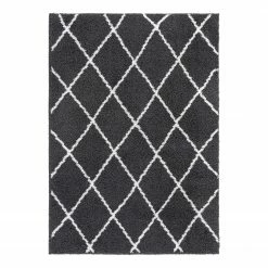 Luxor living Hochflorteppich Pula I - Polyester - Anthrazit / Weiß - 120 x 170 cm