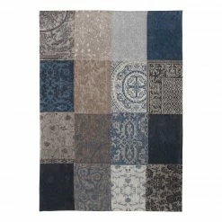 Louis De Poortere Kurzflorteppich Multi Blue Denim - Baumwolle / Wolle - 170 x 240 cm