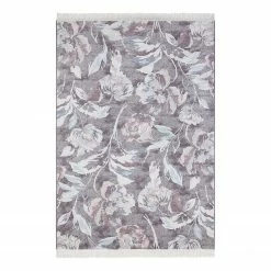 Nouristan Kurzflorteppich Contemporary Flowers - Viskose / Baumwolle - Grau - 135 x 195 cm