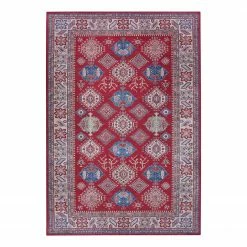 Nouristan Kurzflorteppich Bedri Kazak - Polyester - Rot / Mehrfarbig - 80 x 150 cm