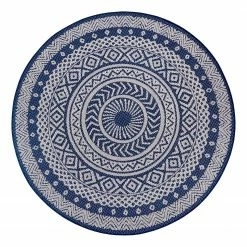 Top Square Teppich Hauville - Polypropylen - Creme / Blau - Durchmesser: 160 cm