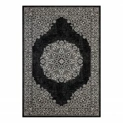 Top Square Kurzflorteppich Floral Orient - Mischgewebe - Schwarz / Grau