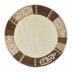 THEKO die markenteppiche Kurzflorteppich Ambadi Rund - Schurwolle - Beige - Durchmesser: 150 cm