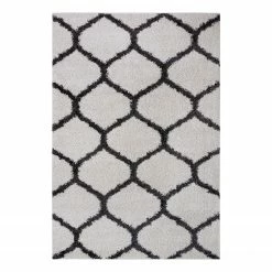 Top Square Hochflorteppich Herning - Kunstfaser - Creme / Schwarz - 140 x 200 cm