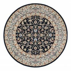 Top Square Kurzflorteppich Almas Rund I - Polypropylene / Baumwolle - Marineblau