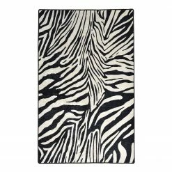 Top Square Kurzflorteppich Zebra - Samtstoff / Poylester - Schwarz / Weiß