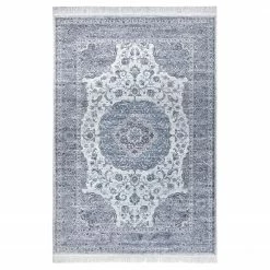 Nouristan Kurzflorteppich Tabriz Casim - Viskose / Baumwolle - Silber / Blau - 195 x 300 cm