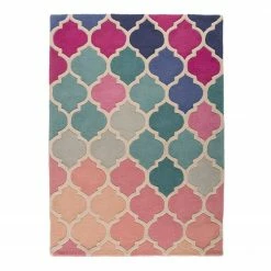 Flair Rugs Kurzflorteppich Rosella - Wolle - Pink / Blau