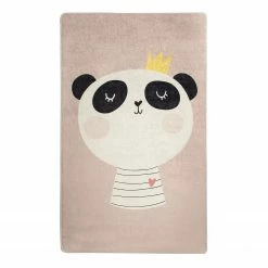 Top Square Kinderteppich King Panda - Samtstoff - Rosa - 140 x 190 cm