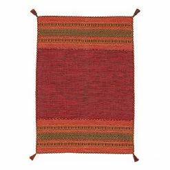 Carpetfine Flachgewebeteppich Kelim Azizi - Baumwolle - Rot - 200 x 290 cm