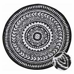 Butlers In-/ Outdoorteppich COLOUR CLASH III - Polypropylen / recyceltes Material - Schwarz / Weiß - Durchmesser: 118 cm