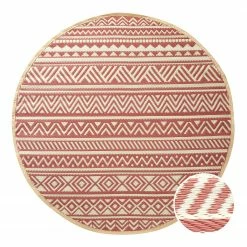 Butlers Outdoorteppich COLOUR CLASH Streifen IV - Polypropylen - Hellrot / Creme