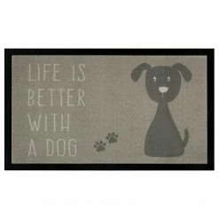 Top Square Fußmatte Life is better with a Dog - Polyamide - Braun