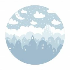 Bilderwelten Sternenhimmel mit Häusern und Mond blau - 160 x 160 cm - Durchmesser: 160 cm