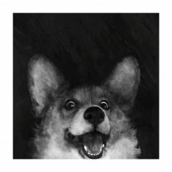 Bilderwelten Illustration Hund Corgi Schwarz Weiß - 180 x 180 cm - Durchmesser: 180 cm