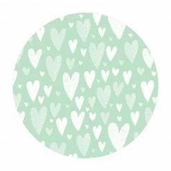 Bilderwelten Kleine und große weiße Herzen auf Grün - 160 x 160 cm - Durchmesser: 160 cm