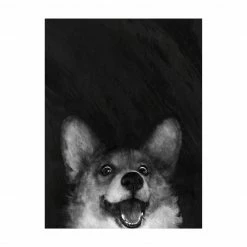 Bilderwelten Illustration Hund Corgi Schwarz Weiß - 45 x 60 cm - Durchmesser: 60 cm