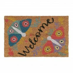 Relaxdays Fußmatte Kokos Schmetterlinge Welcome