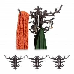 Relaxdays 4 x Wandgarderobe Vintage braun