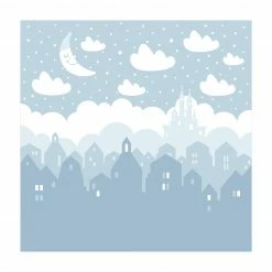Bilderwelten Sternenhimmel mit Häusern und Mond blau - 240 x 240 cm - Durchmesser: 240 cm