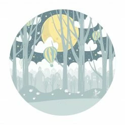 Bilderwelten Mond mit Bäumen und Häusern - 160 x 160 cm - Durchmesser: 160 cm