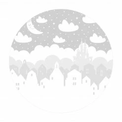 Bilderwelten Sternenhimmel mit Häusern und Mond grau - 200 x 200 cm - Durchmesser: 200 cm