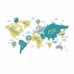 Bilderwelten World Map with Hot-Air Balloon - 120 x 80 cm - Durchmesser: 80 cm