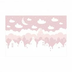 Bilderwelten Sternenhimmel mit Häusern und Mond rosa - 120 x 80 cm - Durchmesser: 80 cm