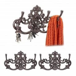 Relaxdays 3 x Garderobenleiste Vintage braun